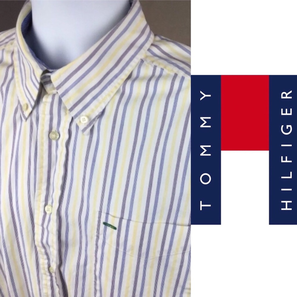 Tommy Hilfiger Dress Shirt Multi Striped Vtg Top